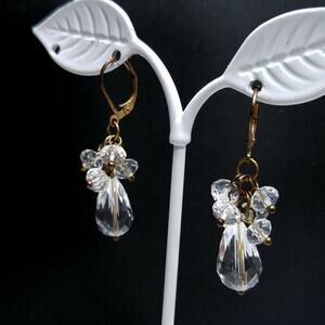 Vintage Clear Crystal Beaded Cluster Lever-back Earrings, 1 3/4 Inches